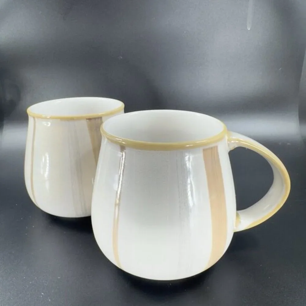 Denby Truffle Layers Stoneware Mug Cup Brown Stripes Porcelain England Set Of 2‎